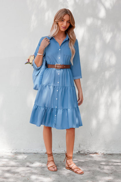 Cupshe Blue Collared Front Button Half Sleeve Midi Dress(X2)