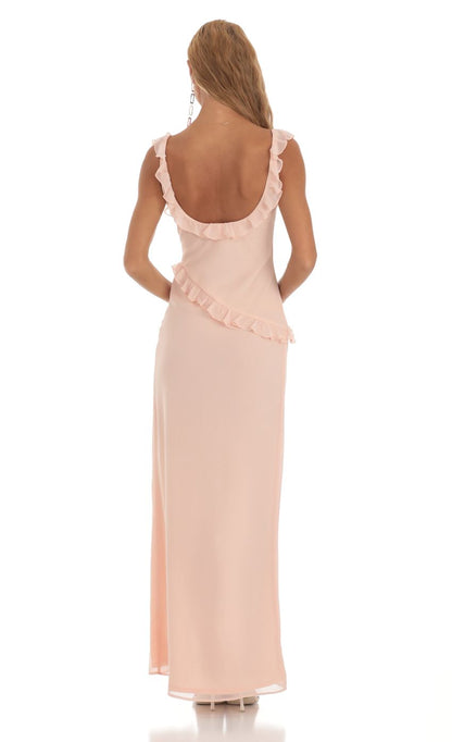 Lucy in the Sky Chiffon Ruffle Dress in Peach