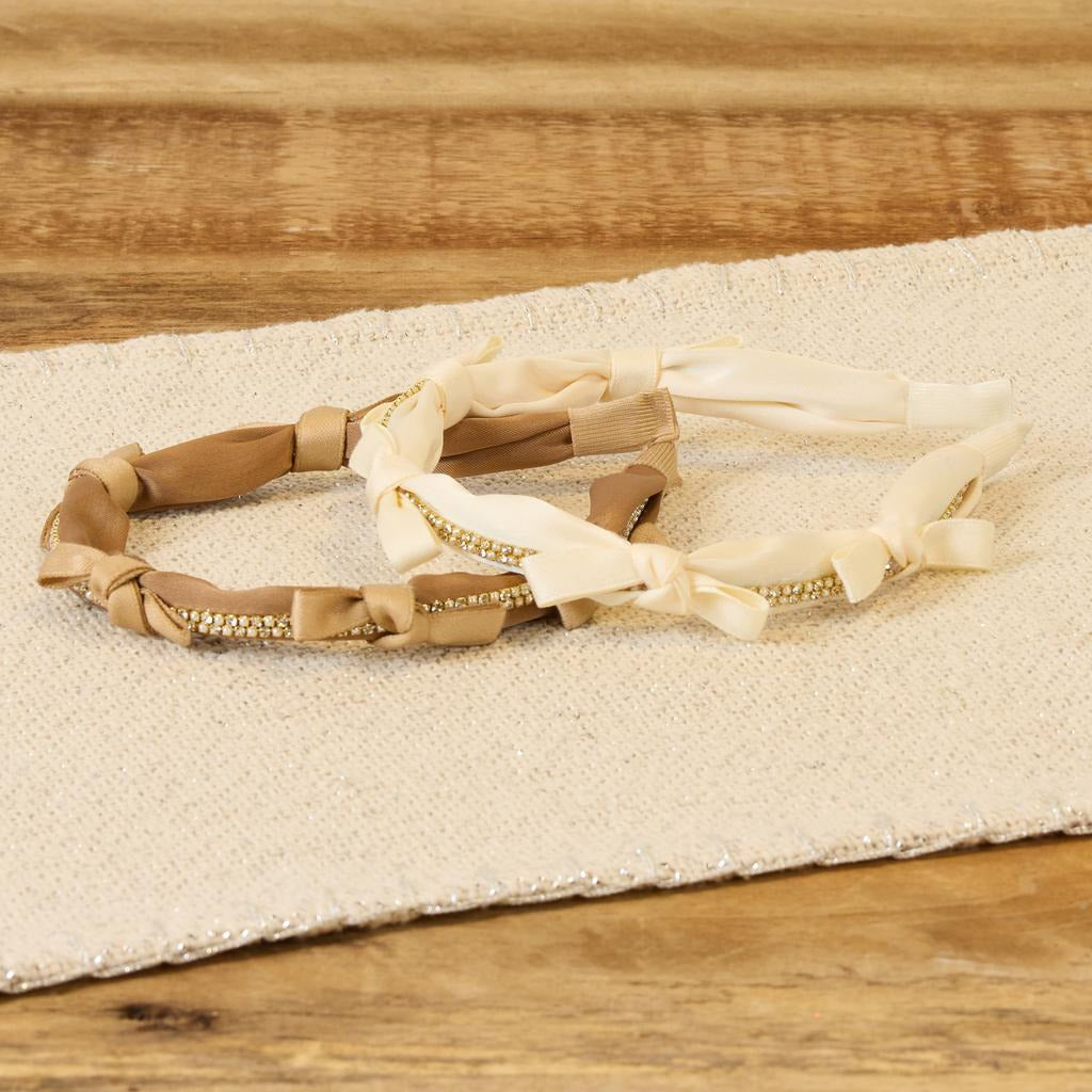 Cracker Barrel 2 Pack Ivory And Tan Bling with Bows Headbands