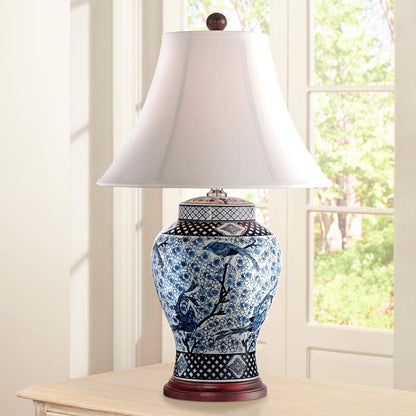 Lamps Plus Barnes and Ivy Shonna Garden Bird 27" Blue White Porcelain Table Lamp