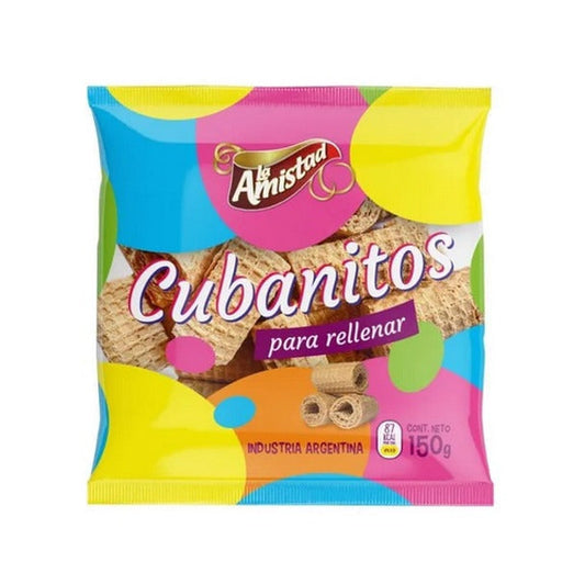 Pampa Direct La Amistad Barquillos Cubanitos Cortos Obleas Para Rellenar Classic Barquillos Wafer Cookies Ideal with Dulce de Leche Filling, 150 g / 5.3 oz bag