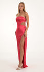 Lucy In The Sky Satin Cutout Corset Maxi in Red