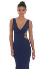 Lucy In The Sky V-Neck Conch Cutout Maxi Dress in Navy