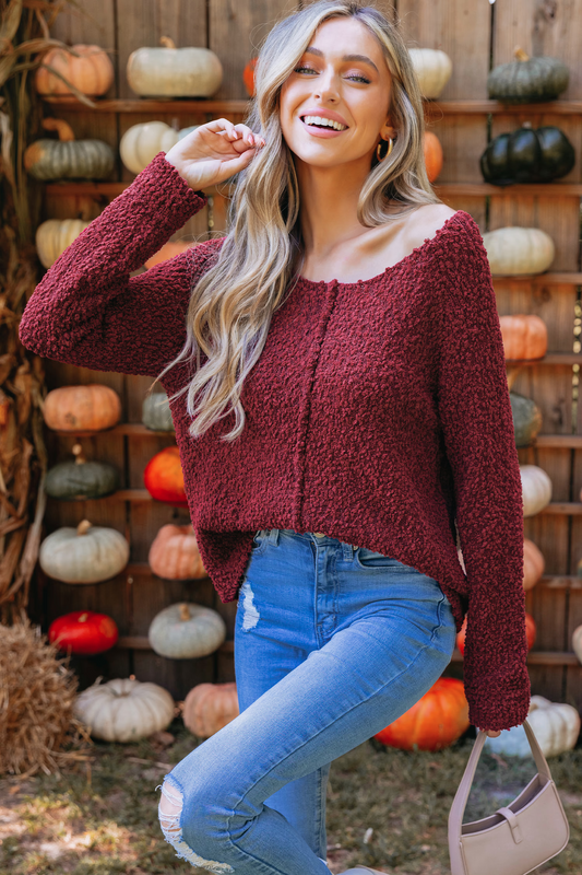 Cupshe Burgundy Popcorn Knit Sweater (x2)