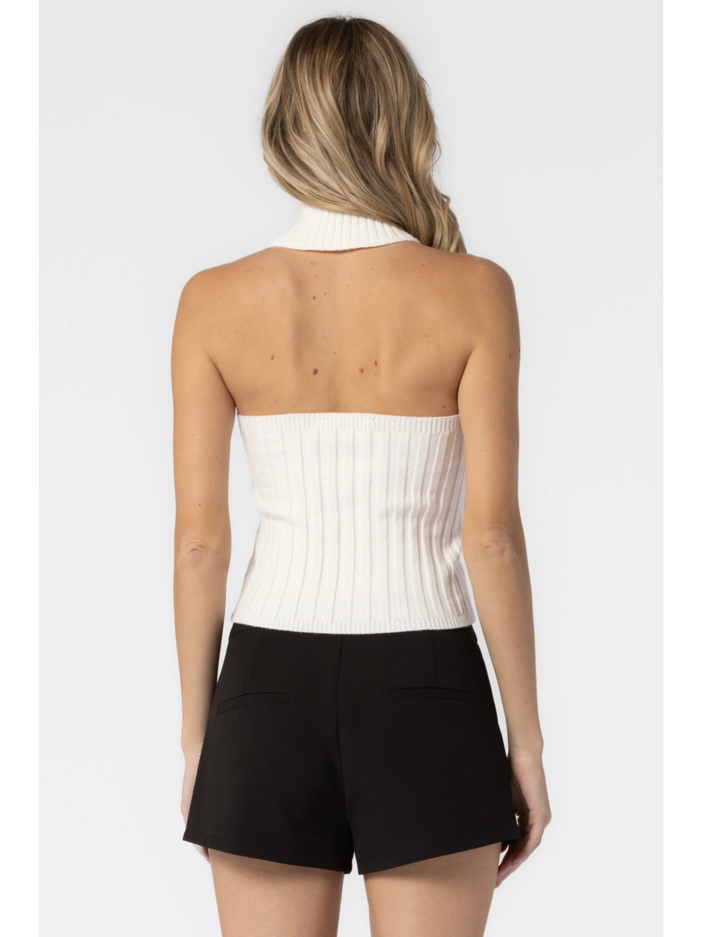 Ruby & Jenna Women's Ribbed Sleeveless High Neck Zip Top