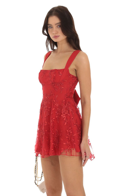 Lucy In The Sky Floral Fit and Flare Dress in Red