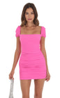 Lucy In The Sky Ruched Bodycon Dress in Hot Pink