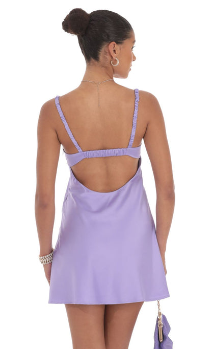 Lucy In The Sky Satin Babydoll Dress in Purple