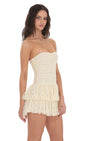 Lucy In The Sky Lace Strapless Ruched Ruffle Dress in Cream