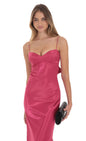 Lucy In The Sky Satin Back Tie Maxi Dress in Magenta
