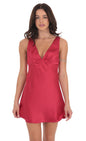 Lucy In The Sky Satin V-Neck Open back Dress in Red