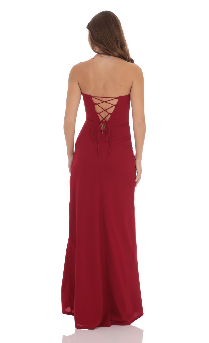Lucy in the Sky Strapless Corset Maxi Dress in Red