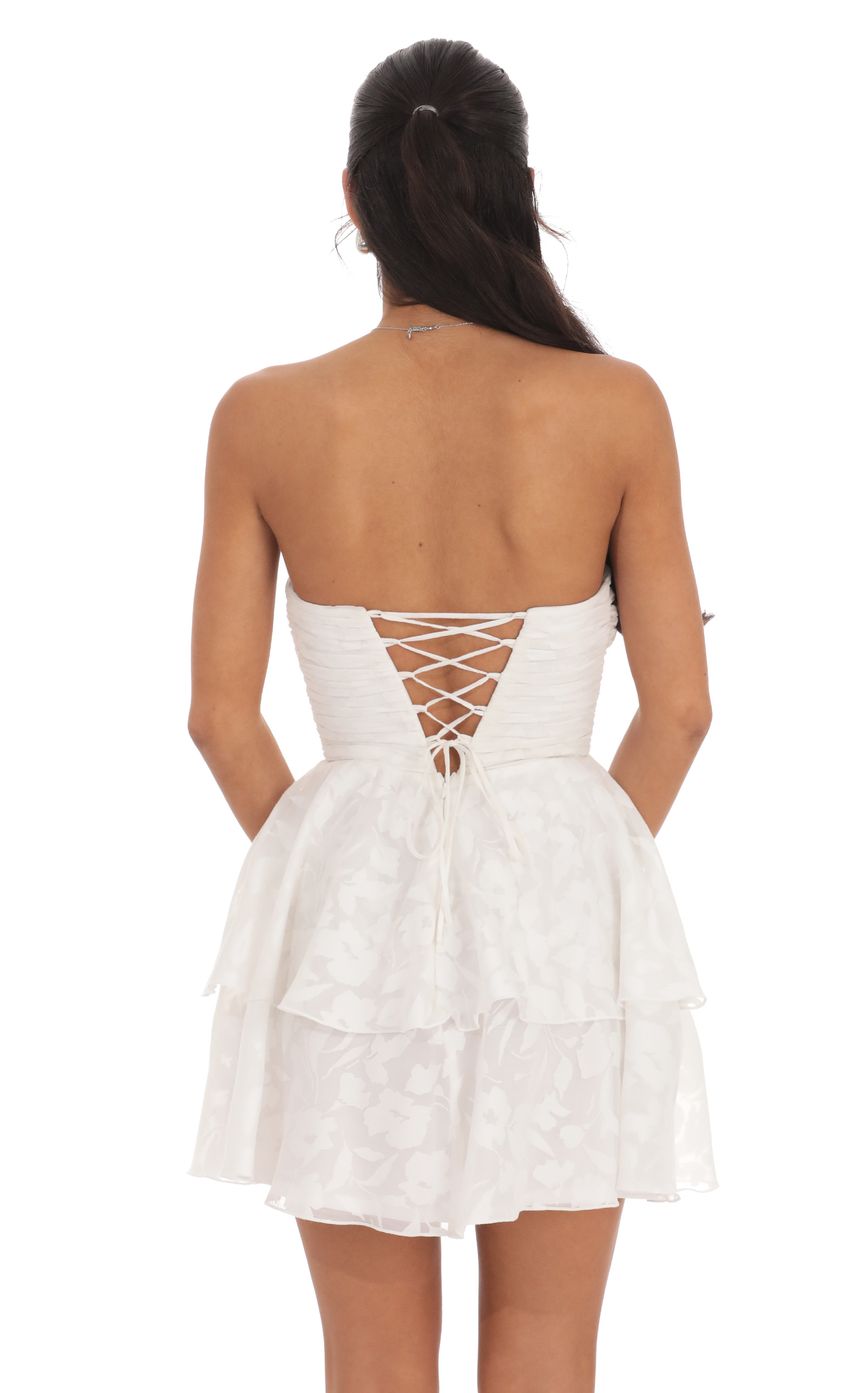 Lucy In The Sky Floral Corset Strapless Ruffle Dress in White