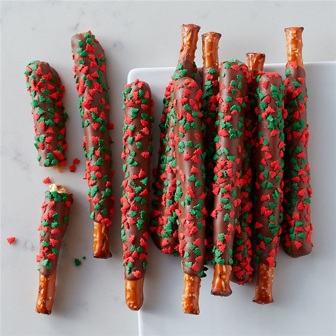 Mrs Prindables Christmas Tree Milk Chocolate and Caramel Dipped Pretzels, 10-Piece