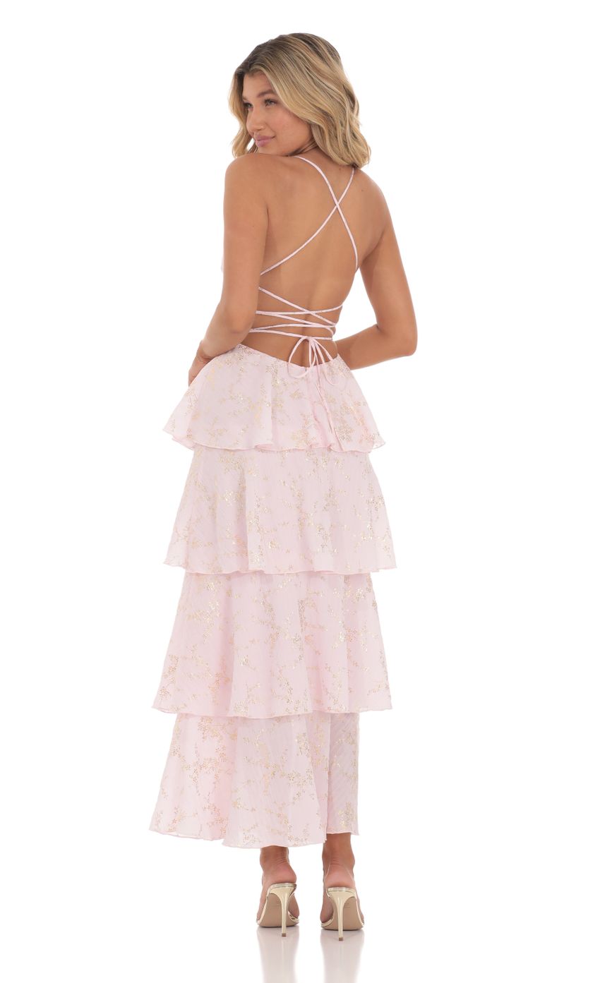 Lucy In The Sky Crinkle Foiled Floral Maxi Dress in Pink