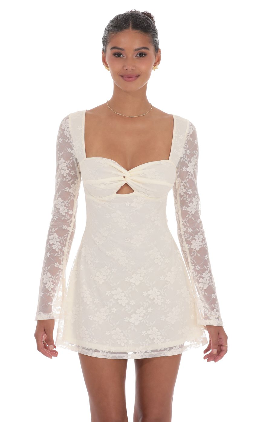 Lucy in the Sky Lace Twist Cutout Dress in Cream
