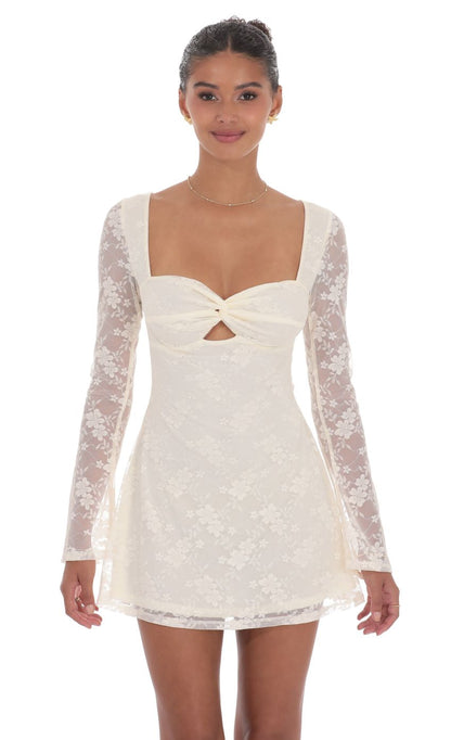 Lucy in the Sky Lace Twist Cutout Dress in Cream