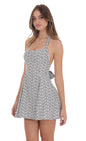 Lucy In The Sky Floral Striped Halter Open Back Dress in Black and White