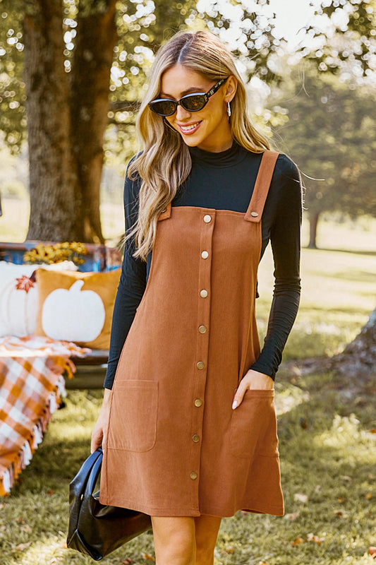 Cupshe Brown Corduroy Square Neck Pinafore Dress (x2)