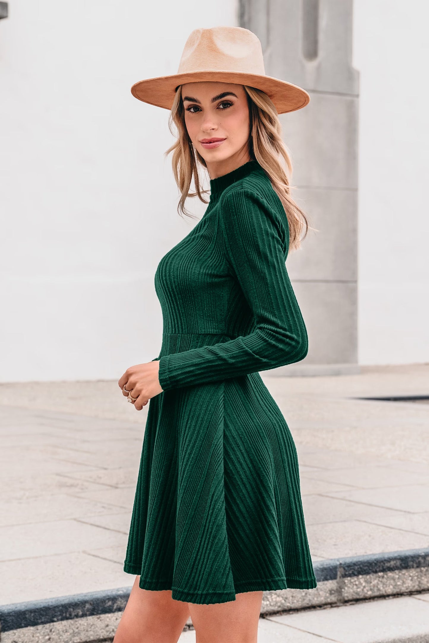 Cupshe Green Standing Collar Long Sleeve Jersey Dress(x2)