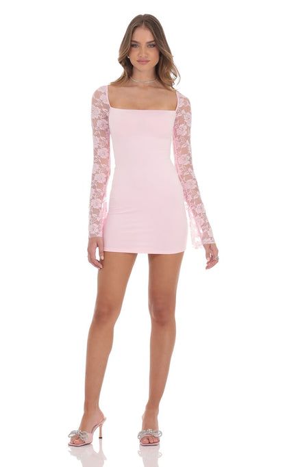 Lucy In The Sky Floral Long Sleeve Dress in Pink