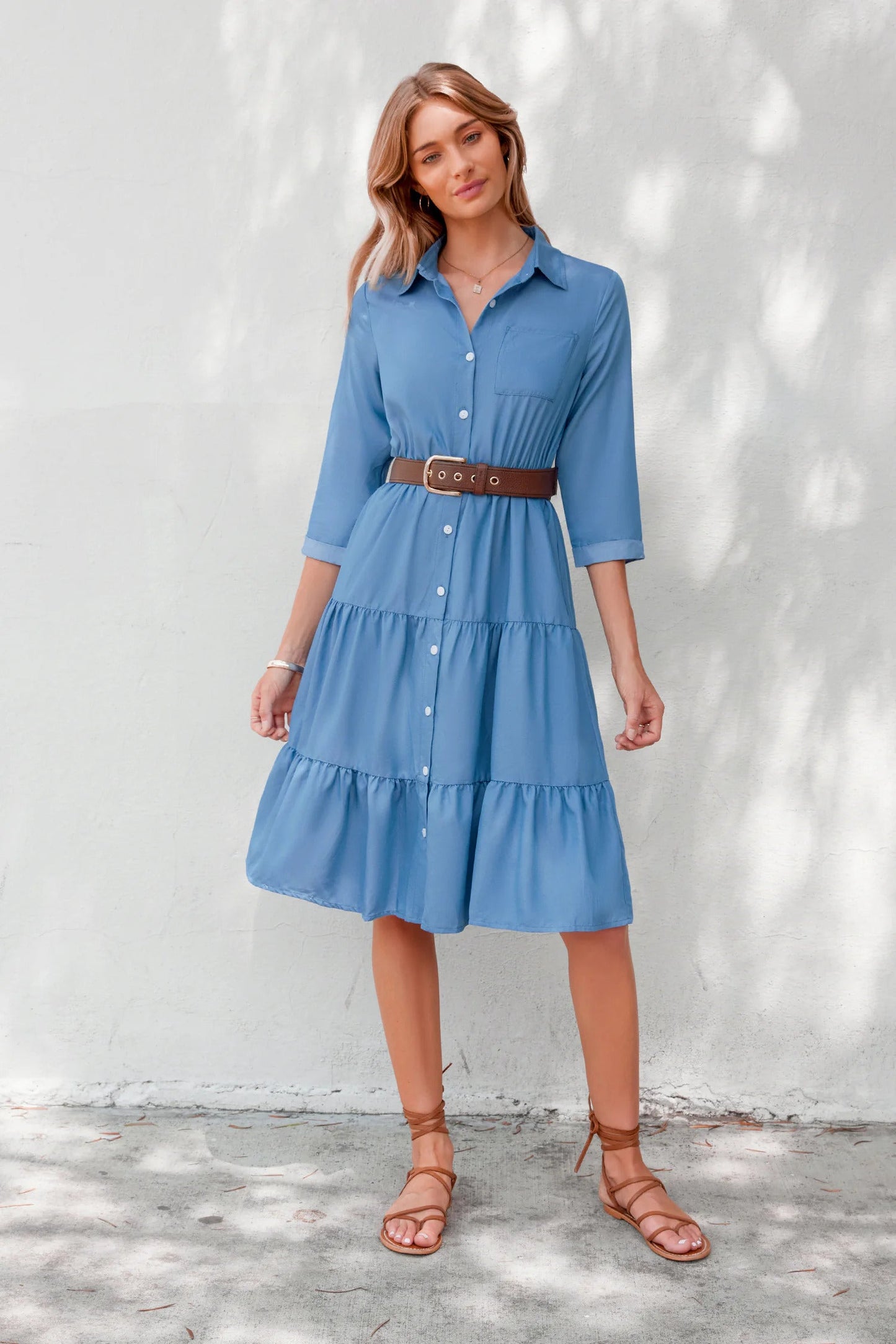 Cupshe Blue Collared Front Button Half Sleeve Midi Dress(X2)