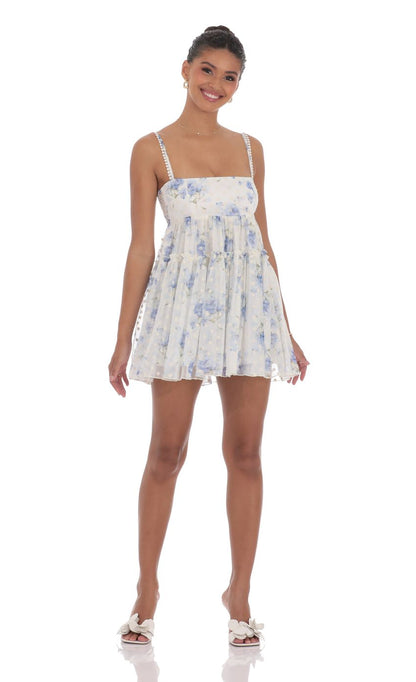Lucy In The Sky Floral Babydoll Dress in White
