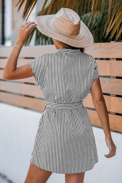 Cupshe Striped Standing Collar Short Sleeve Mini Dress (x2)