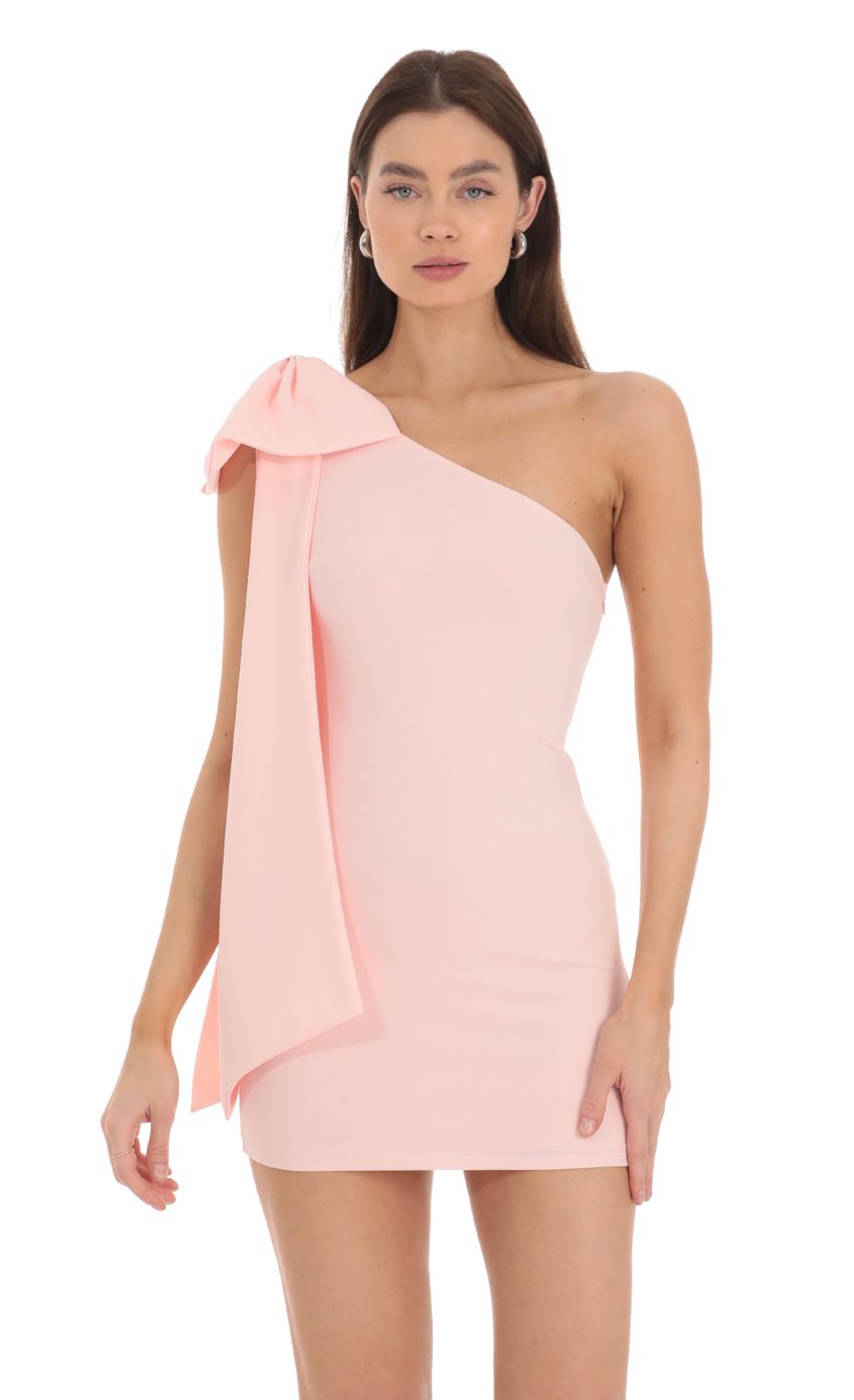 Lucy In The Sky One Shoulder Bow Dress in Pink