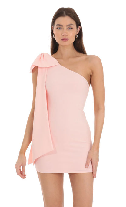 Lucy In The Sky One Shoulder Bow Dress in Pink