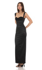 Lucy In The Sky Satin Lace Maxi Dress in Black