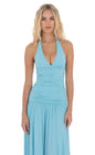 Lucy In The Sky Halter Drop Waist Maxi Dress in Aqua Blue