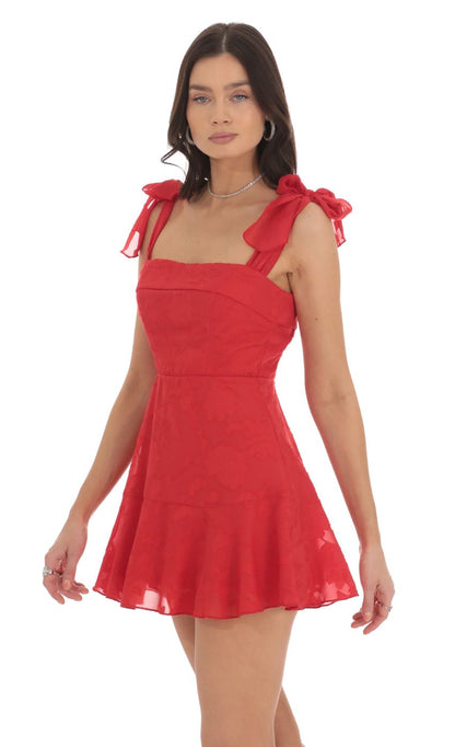 Lucy In The Sky Textured Floral A-line Dress in Red