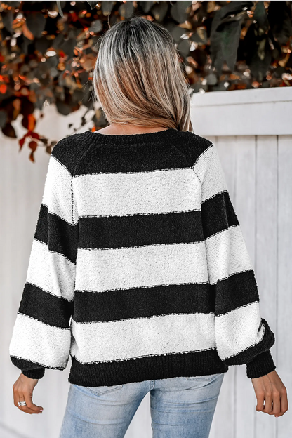 Cupshe Striped Raglan Sleeve Fuzzy Knit Sweater (x2)