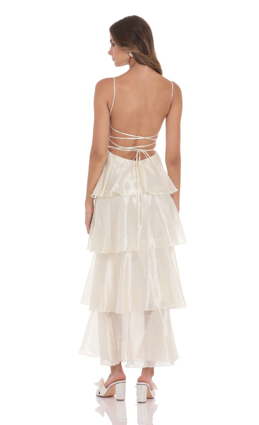 Lucy In The Sky Crinkle Sheen Maxi Dress in Deep Cream
