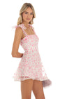 Lucy In The Sky Shimmer Pink Floral Mini Dress in White