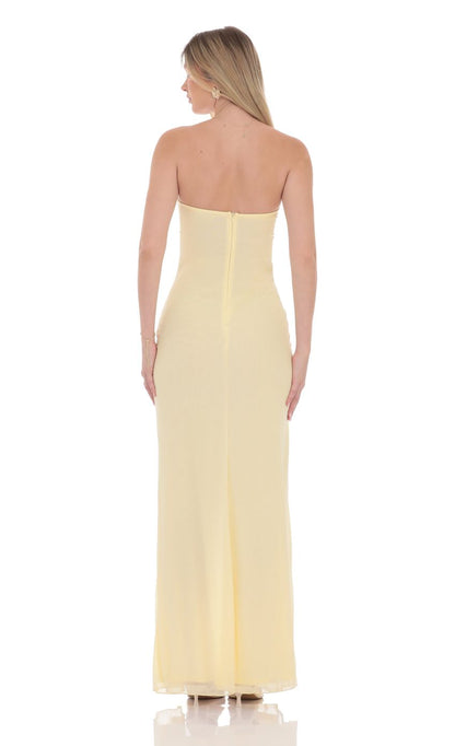 Lucy in the Sky Mesh Cutout Ruffle Maxi Dress in Yellow