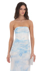 Lucy In The Sky Mesh Strapless Corset Maxi Dress in Blue Tie Dye