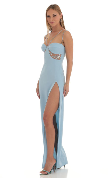 Lucy in the Sky Sequin Cutout Maxi Dress in Blue