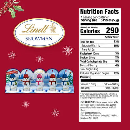 Lindt Chocolate Lindt Hollow Figure Snowmen Milk Chocolate (5-pc, 1.7 oz)