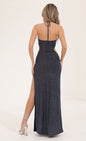 Lucy In The Sky Glitter Tummy Cutout Maxi Dress in Navy