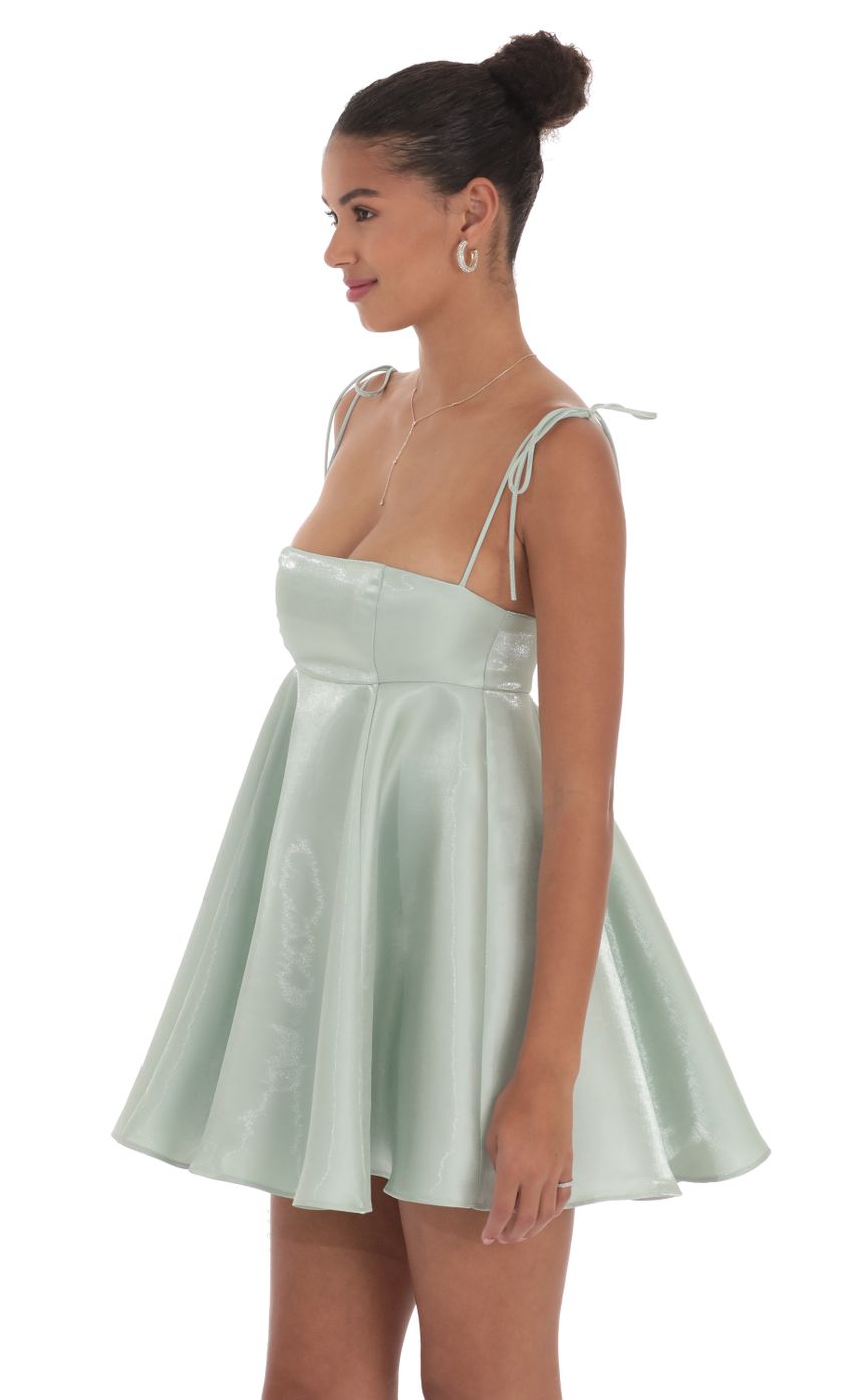 Lucy In The Sky Sheen Flare Babydoll Dress in Sage Green
