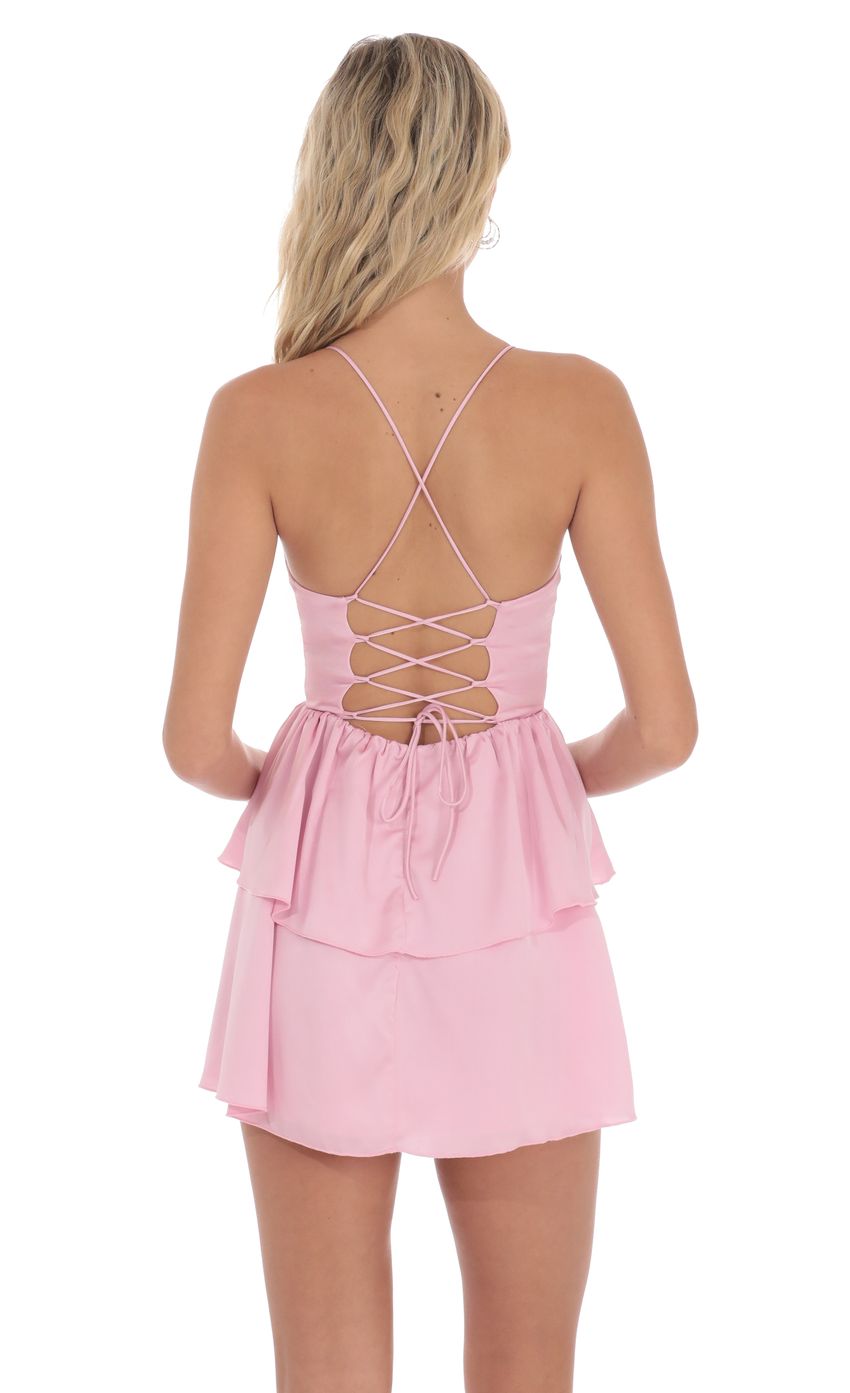 Lucy In The Sky Satin Ruffle Dress in Pink