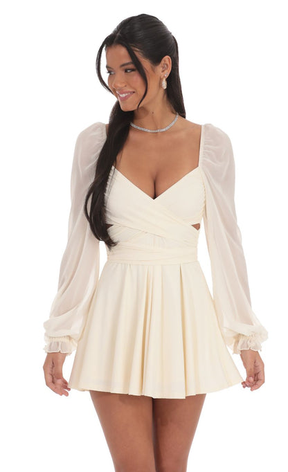 Lucy In The Sky Puff Sleeve Wrap Dress in Cream