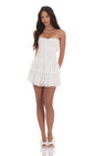 Lucy In The Sky Lace Strapless Ruched Ruffle Dress in White