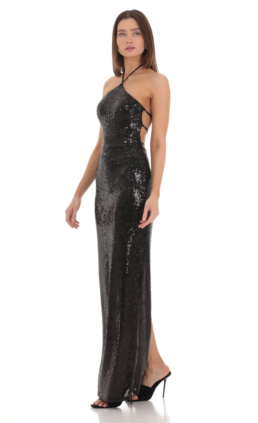 Lucy in the Sky Sequin Halter Maxi Dress in Black