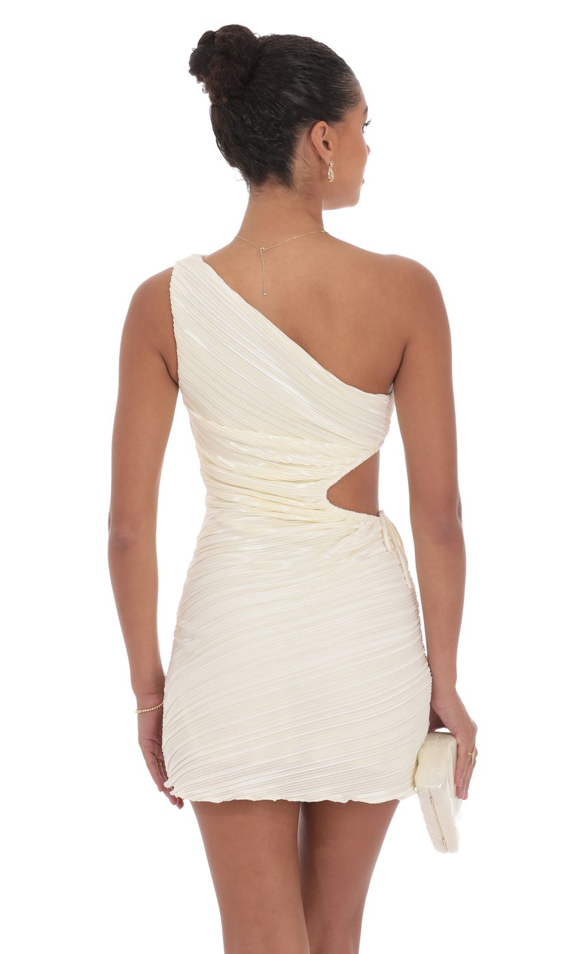 Lucy In The Sky Pleated One Shoulder Dress in Ivory
