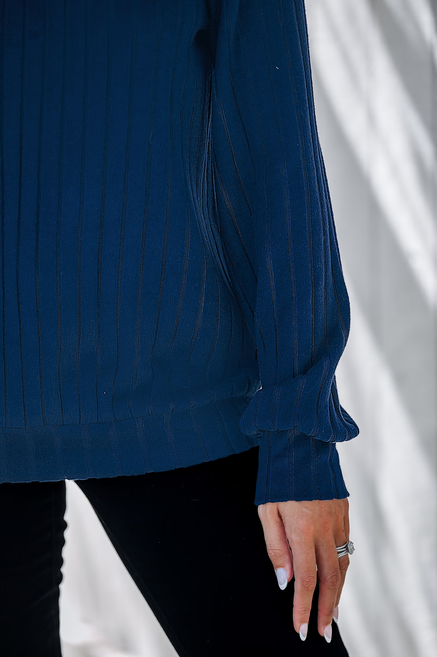 Cupshe Cobalt Blue Ribbed Knit V-Neck Long Sleeve Top (x2)