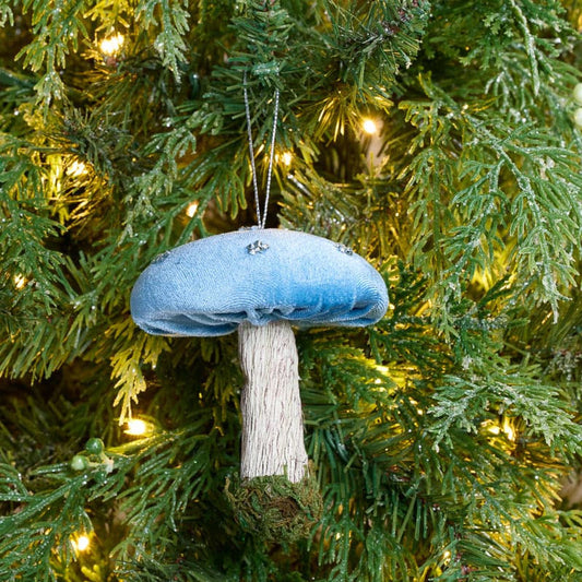 Cracker Barrel Blue Velvet Mushroom Ornament