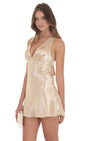 Lucy In The Sky Satin V-Neck Open back Dress in Gold